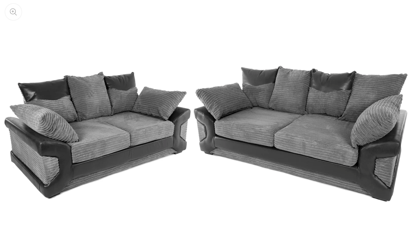 Dino 3 + 2 Seater Sofa Set Black/Grey Cord