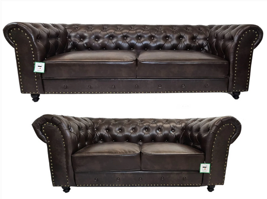 Brown Chesterfield Leather 3+2 Sofa Set