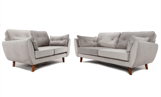Zinc 3+2 Seater Sofa Set Plush Silver