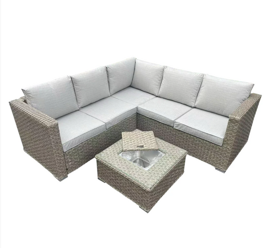 Rattan Brown Garden 5 Seater Corner Sofa With Table