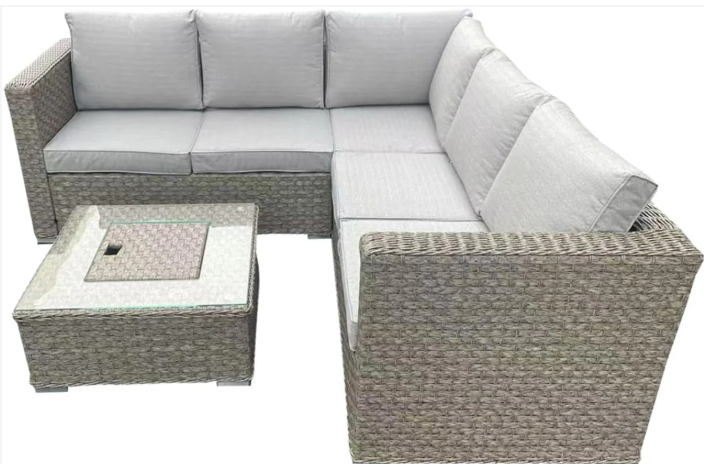 Rattan Brown Garden 5 Seater Corner Sofa With Table