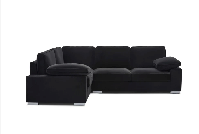 Ascot Left Hand Corner Sofa - Plush Black Velvet