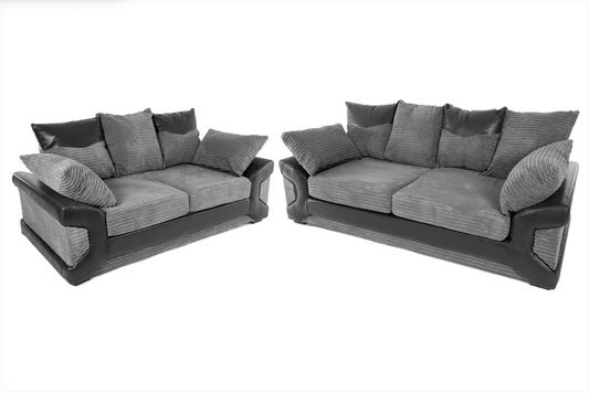 Dino 3 + 2 Seater Sofa Set Black/Grey Cord