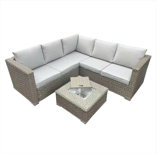 Rattan Brown Garden 5 Seater Corner Sofa With Table